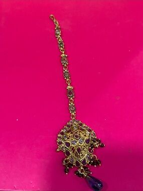 Gold-Tone Purple Stone Pendant Hair Accessory for Women